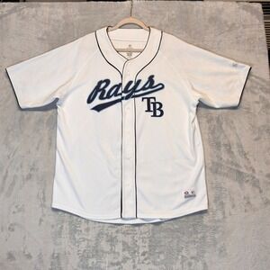 Tampa Bay Rays MLB Baseball Jersey Mens XL White Blue Button Front Mesh True Fan